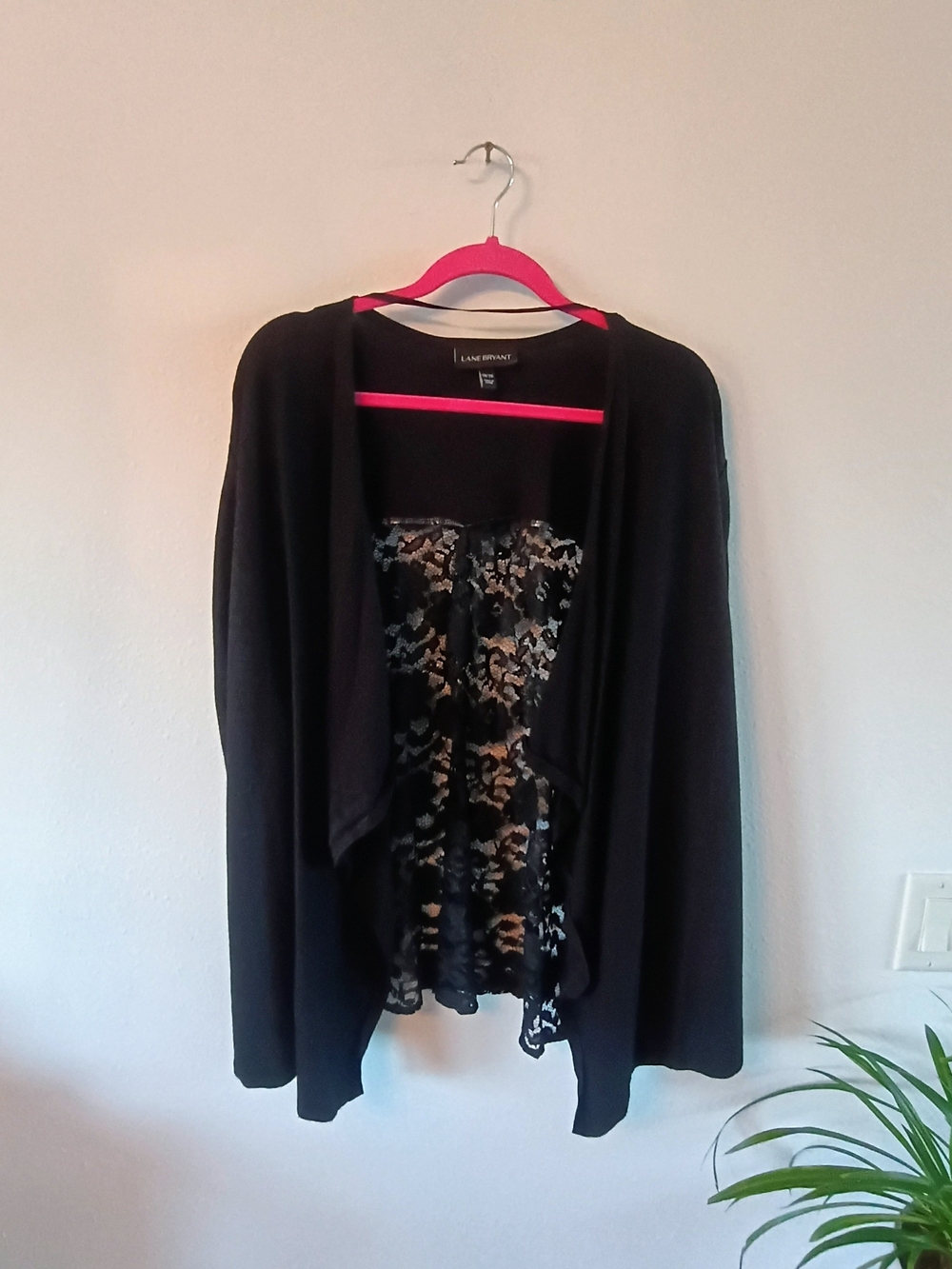 Lane Bryant Black Lace Back Open Front Cardigan Kimono Sleeve Plus 18/20